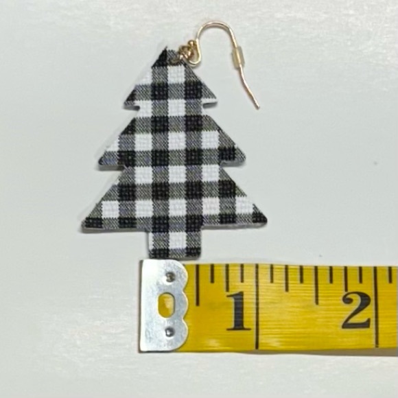 BUFFALO PLAID Black And White Tree Earrings - Picture 9 of 12
